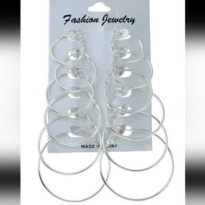 New 6 pairs Silver Plated Hoop Earrings